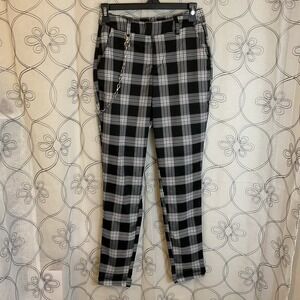 Hot Topic Black & White Plaid Trouser Pants With Detachable Chain XS Goth Punk